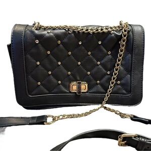 Badgley Mischka Black Quilted Crossbody Bag Gold Chain